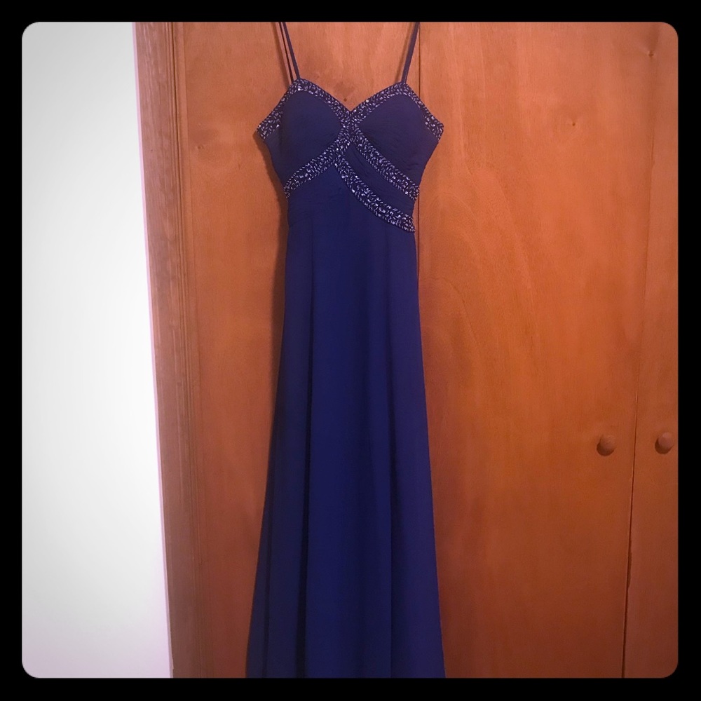 Blue beaded prom dress